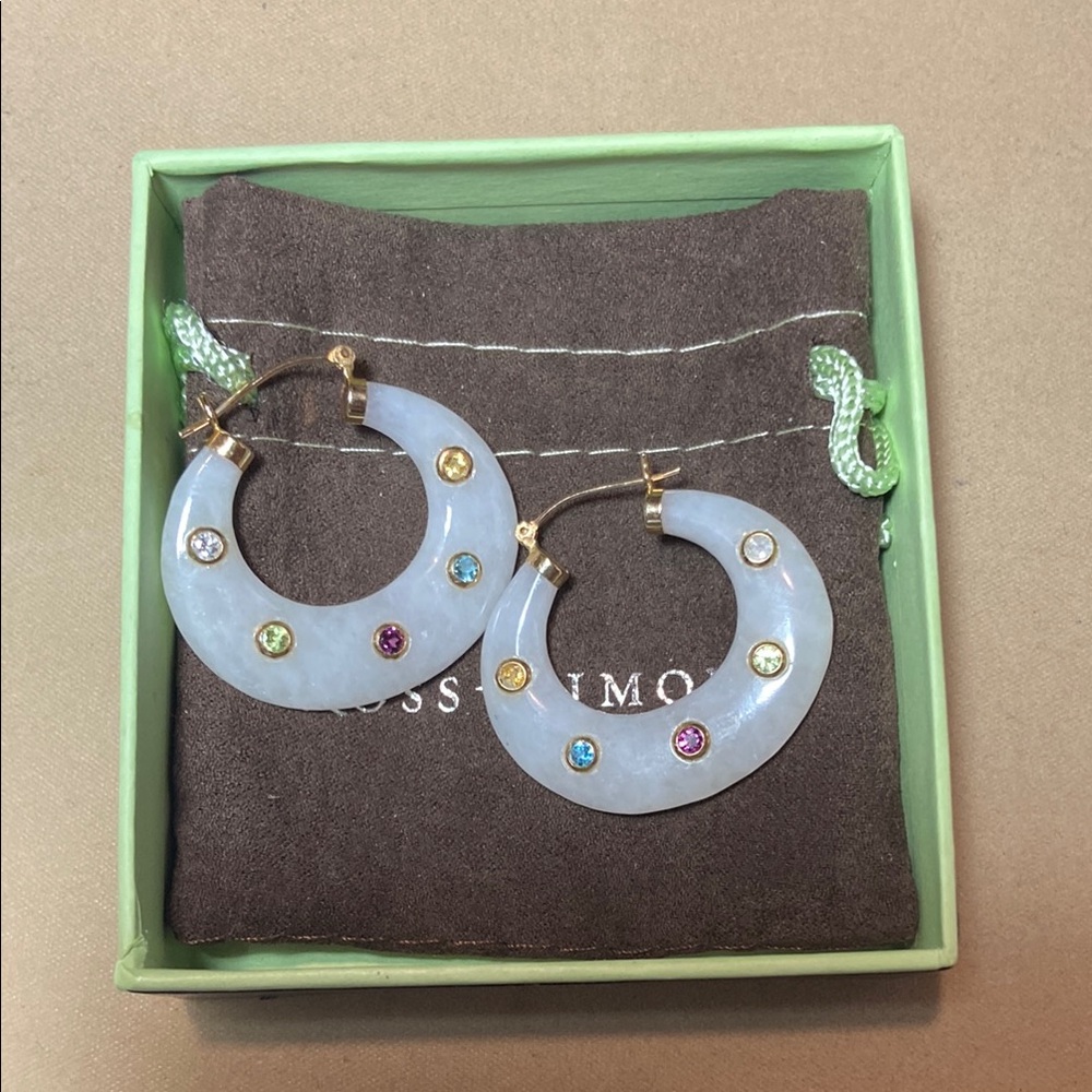Ross-Simons Gold and White Hoop Earrings with Stud Accents - Picture 2 of 4